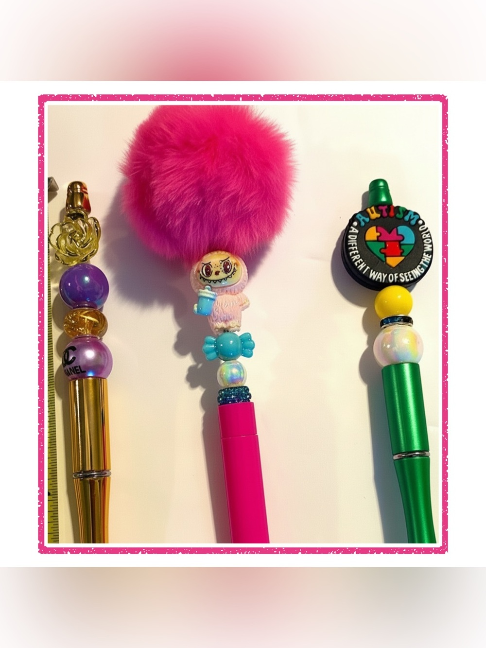 🎀 🆕 Colorful DIY Bendable Pen Set of Three-Autism,Labubu, Flowers 🎀
